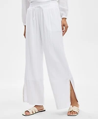 Jm Collection Women's Cotton Gauze Embellished Slit Pants, Exclusively at Macy's