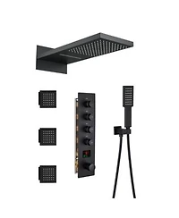Boyel Living Black Luxury Temperature Thermostatic Shower System Wtih Handheld Sprayer Wall Mount Rain Dual Shower Heads With 3 Body Jet