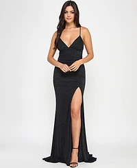 Emerald Sundae Juniors' Glitter Side-Slit Mermaid Gown, Created for Macy's