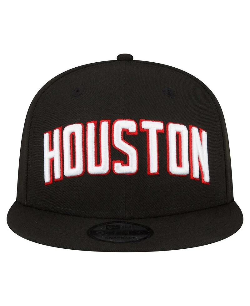 New Era Men's Black Houston Rockets Jersey Hook Statement Edition 9FIFTY Snapback Hat