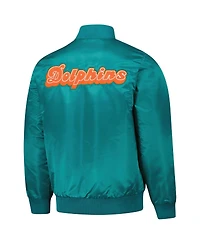 Starter Men's Aqua Miami Dolphins Exclusive Satin Full-Snap Varsity Jacket