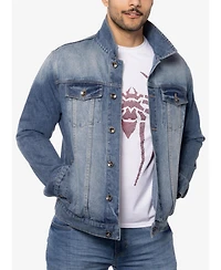 Spring + Mercer Men's Graphic Rhinestone Denim Jackets - Light blue
