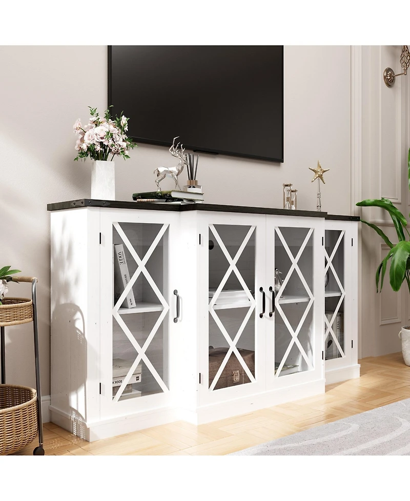 Farmhouse Tv Stand with Storage 63" Entertainment Center Wooden Media Tv Console with Height Adjustable Shelves for Living Room