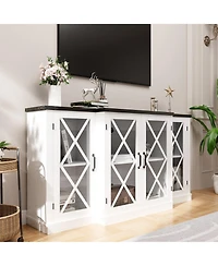 Farmhouse Tv Stand with Storage 63" Entertainment Center Wooden Media Tv Console with Height Adjustable Shelves for Living Room