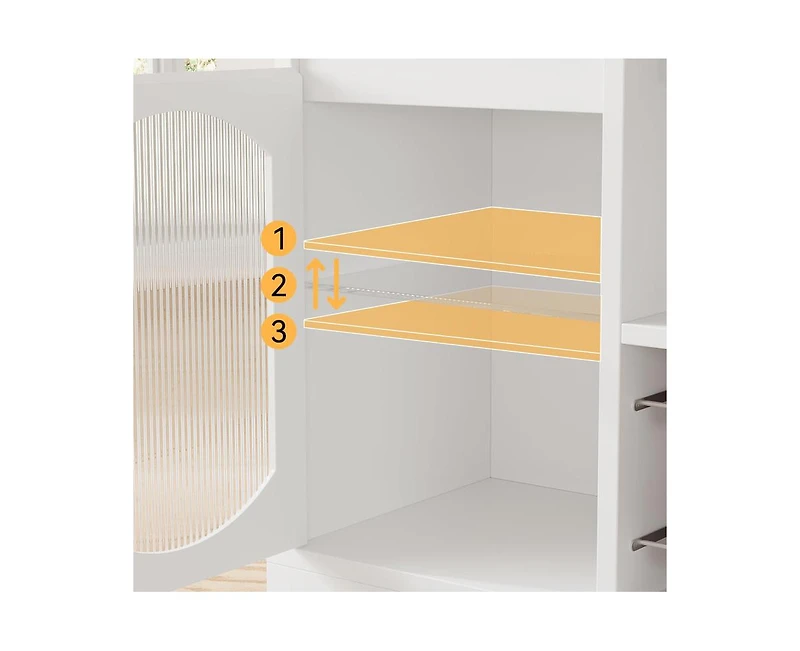 gaomon Modern Coffee Cabinet with Led Lights, White Bar Cabinet with 2 Glass Doors, Coffee Bar Cabinet with Adjustable Shelves, Wine Cabinet with Wine