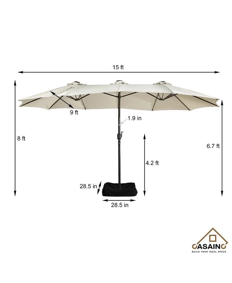 Casainc Outdoor Double-Sided Patio Umbrella with Base 36 Led Light Market Cover