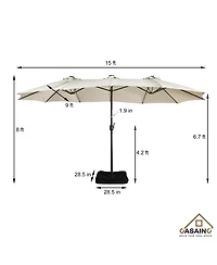 Casainc Outdoor Double-Sided Patio Umbrella with Base 36 Led Light Market Cover
