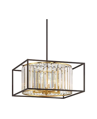 Possini Euro Design Milne 20" Modern Pendant Chandelier Ceiling Light Fixture Dining Room Over Table 5-Light Oiled Bronze and Burnished Brass Fin