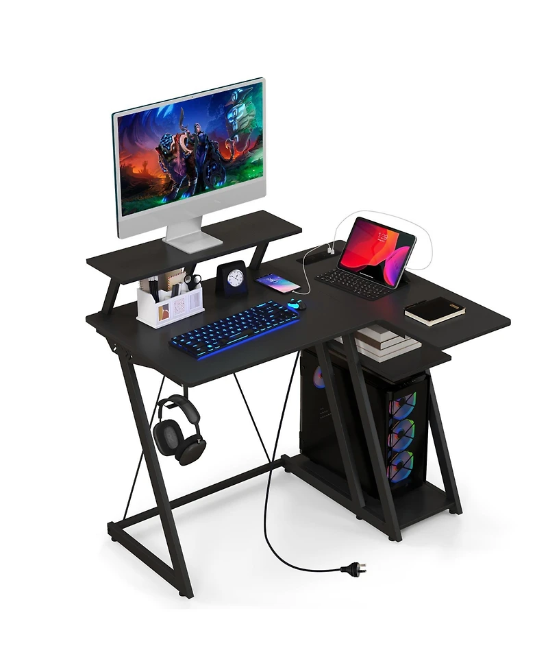 Gouun L Shaped Gaming Desk with Outlets and Usb Ports