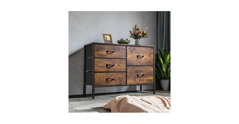 Wlive Dresser for Bedroom with 5 Drawers Wide Bedroom Dresser with Drawer Organizers Chest of Drawers Fabric Dresser for Living Room Closet Hallway