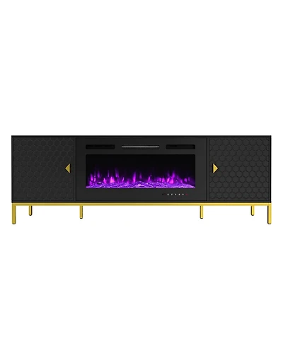 70 inches Mdf Tv Stand with 36 Fireplace and Storage Cabinets