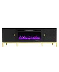 70 inches Mdf Tv Stand with 36 Fireplace and Storage Cabinets