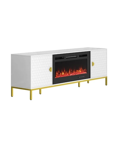 70 inches Mdf Tv Stand with 36 Fireplace and Storage Cabinets