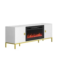 70 inches Mdf Tv Stand with 36 Fireplace and Storage Cabinets