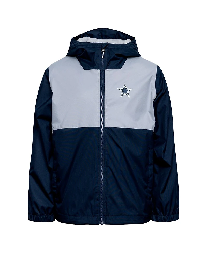 Columbia Big Boys and Girls Navy Dallas Cowboys Rainy Fields Lined Omni-Tech Full-Zip Hoodie Jacket