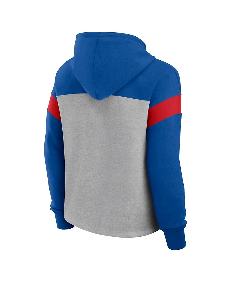 Fanatics Women's Heather Gray/Royal Buffalo Bills Bold Play Call Pullover Hoodie