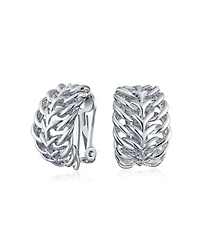 Bling Jewelry Fashion Open Weave Cable Leaf Feather Wide Half Hoop Clip On Earrings For Non Pierced Ears