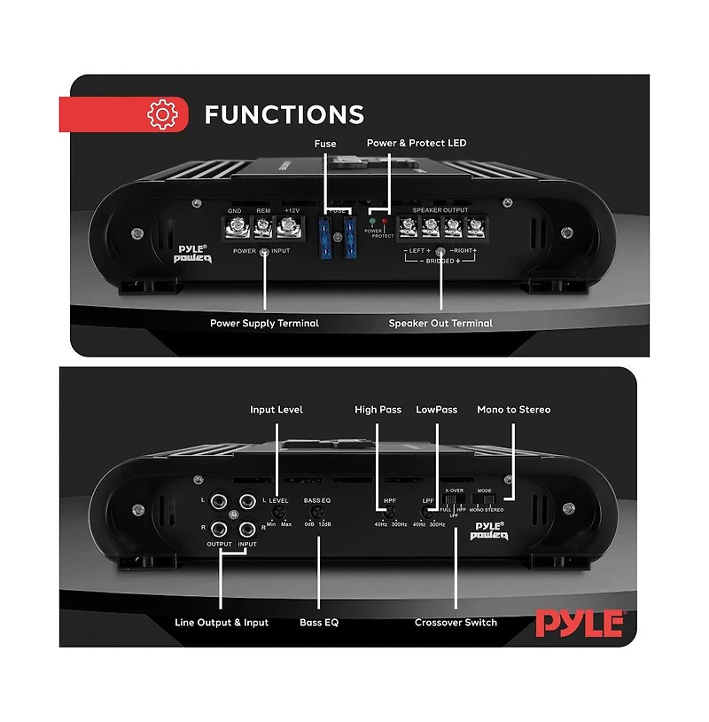 Pyle 2-Channel Bridgeable Mosfet Car Amplifier, 2000 Watts