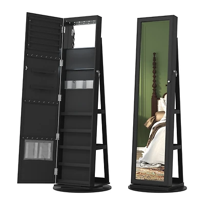 Vlsrka Rotatable full-length jewelry mirror cabinet with compartments and built-in Led lights.