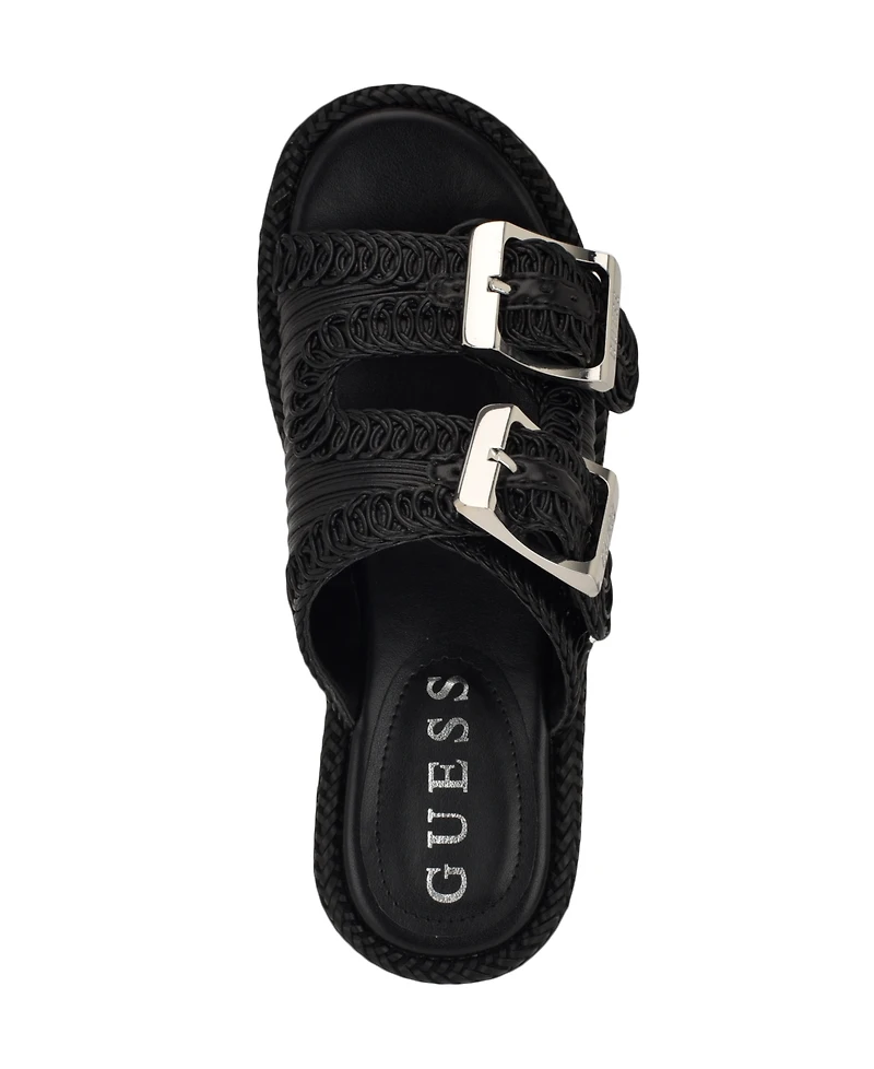 Guess Women's Binks Double-Buckle Woven Platform Wedge Sandals