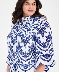Anne Klein Plus Size Cotton Embroidered Eyelet Blouse