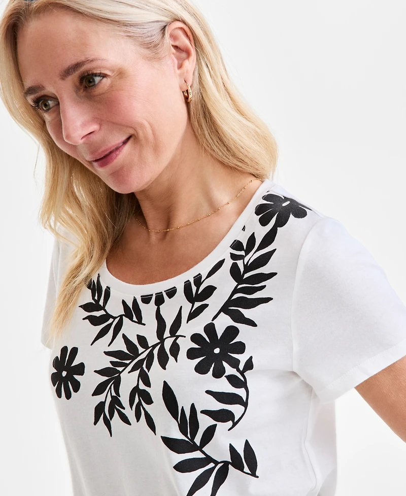 Style & Co Petite Perfect Printed Crewneck Tee, Exclusively at Macy's