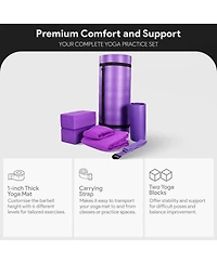 BalanceFrom Fitness 7 Piece Yoga Set with Mat, Stretch Strap, & Knee Pad, Purple