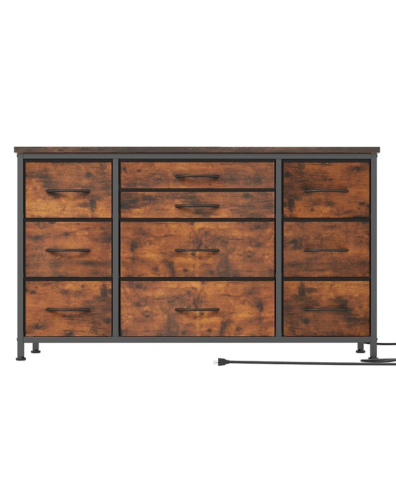 gaomon Dresser for Bedroom 55''Tv Stand with Power Outlet & Led Wide Dresser with 10 Large Drawers