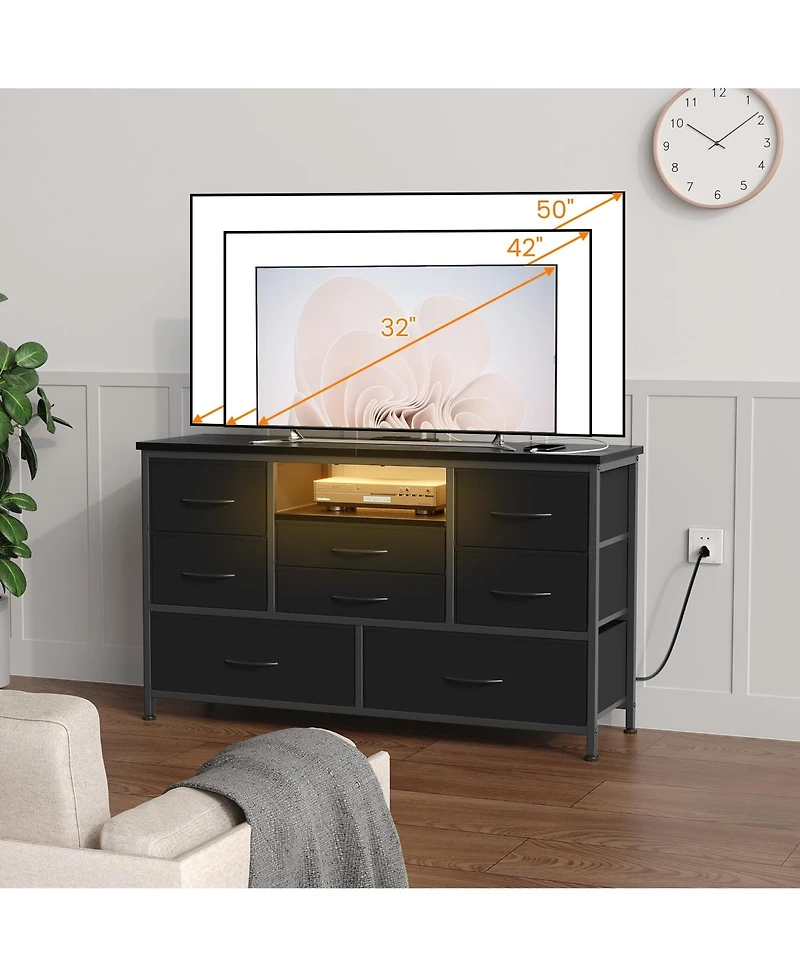 gaomon Tv Stand Dresser for Bedroom with 8 Fabric Drawer & Power Outlet