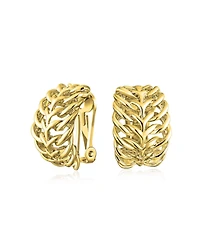 Bling Jewelry Fashion Open Weave Cable Leaf Feather Wide Half Hoop Clip On Earrings For Non Pierced Ears