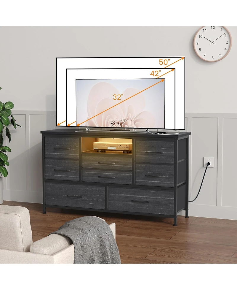 gaomon Tv Stand Dresser for Bedroom with 8 Fabric Drawer & Power Outlet