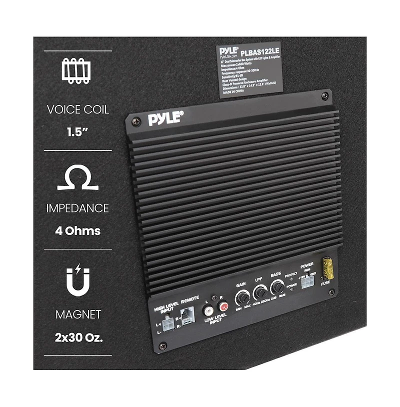 Pyle 8-Inch Dual Bass Subwoofer Box System with Led Lights, 400-Watt, Class-d Amplifier, Rear Vented for Trucks
