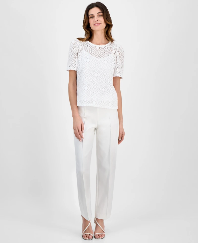 Anne Klein Women's Short-Sleeve Lace Overlay Blouse