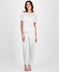 Anne Klein Women's Short-Sleeve Lace Overlay Blouse