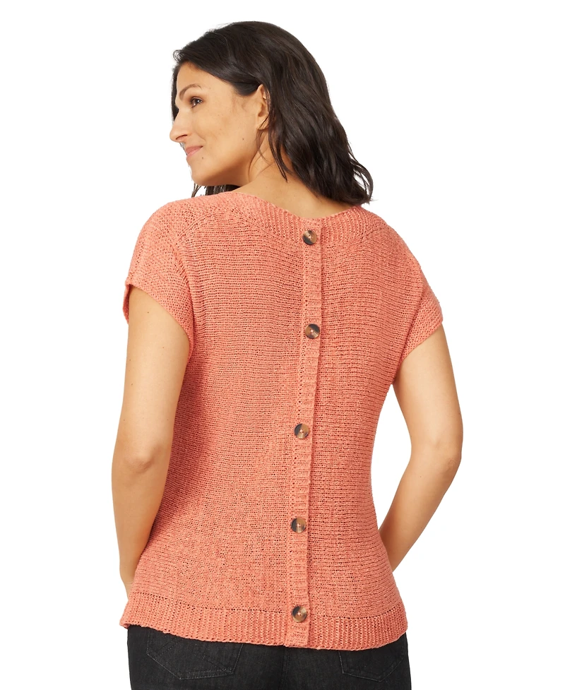 Melissa Paige Women's Button-Back Short-Sleeve Tape-Yarn Sweater