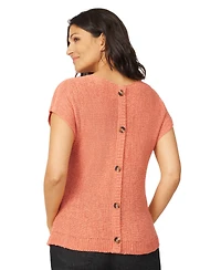 Melissa Paige Women's Button-Back Short-Sleeve Tape-Yarn Sweater