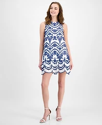Anne Klein Women's Cotton Tiered Eyelet Fit & Flare Dress