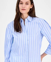 Anne Klein Women's Cotton Poplin Striped 3/4-Sleeve Blouse