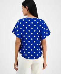 Anne Klein Petite Dot-Print Boat-Neck Flutter-Sleeve Top