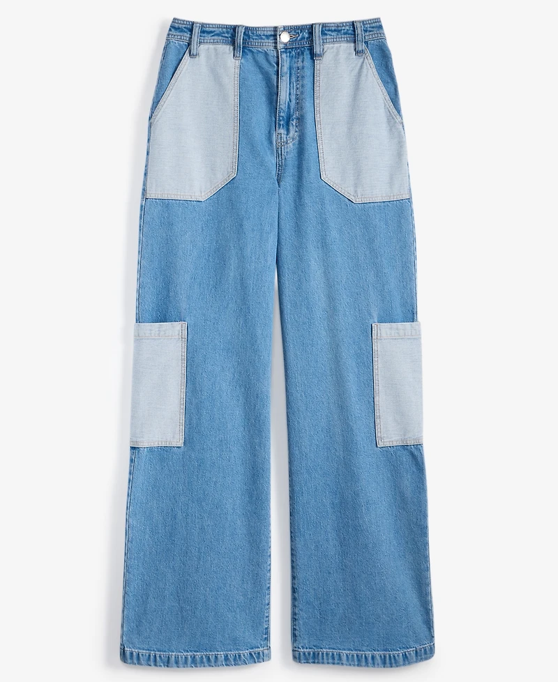 On 34th Women's Two-Tone High-Rise Cargo Wide-Leg Jeans, Exclusively at Macy's