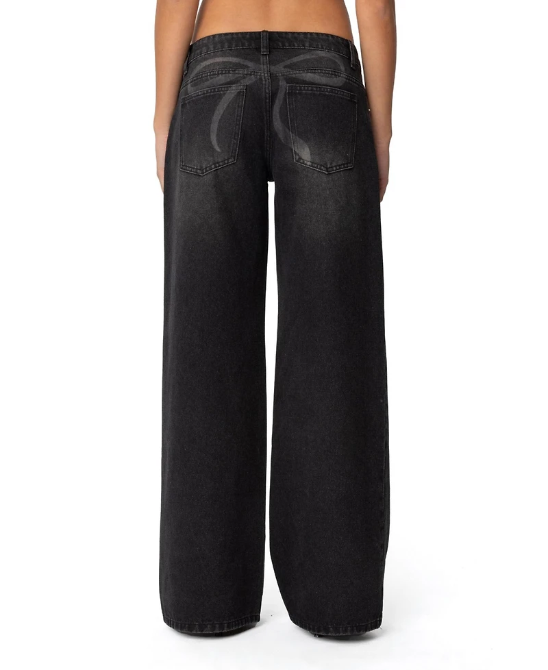 Edikted Womens Vyxen Vintage Washed Low Rise Jeans