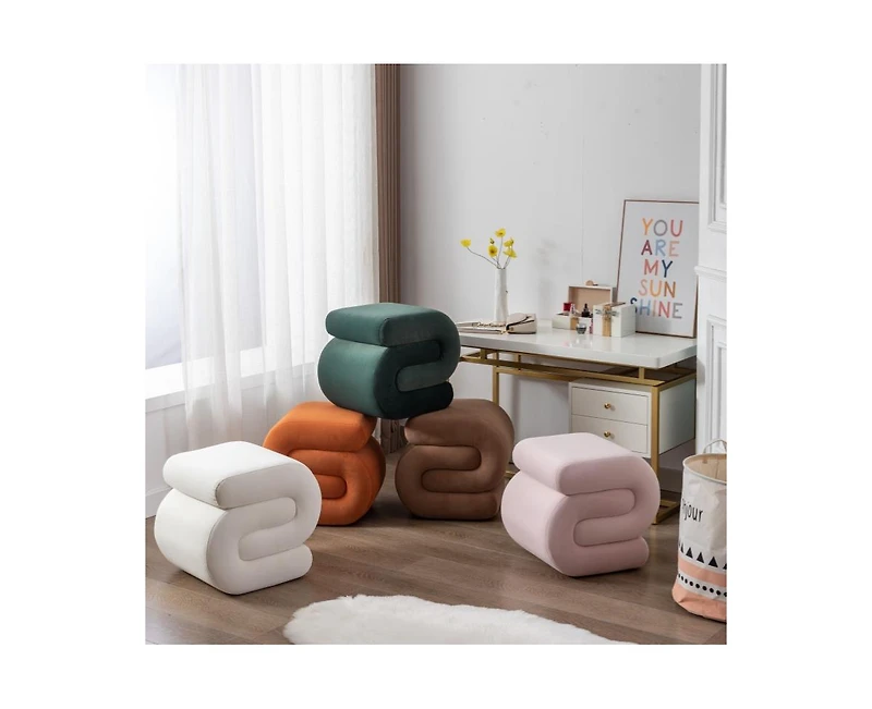 Chic S-Shape Velvet Footstool, Upholstered Makeup Stool, Modern Ottoman for Bedroom, Living Room, and Dressing Area-The Pop Home