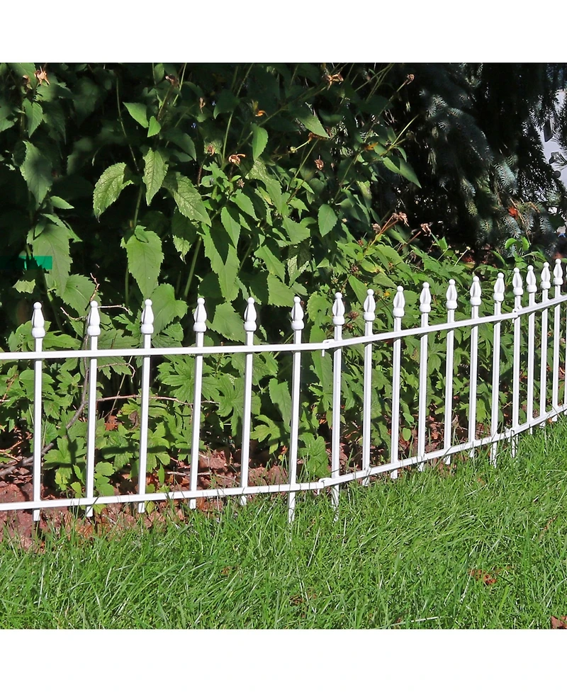 Roman Decorative Garden Fence Panels - Iron Border Fence - 22” W x 18” H Per Panel - White - Set of 5 - 9' Length