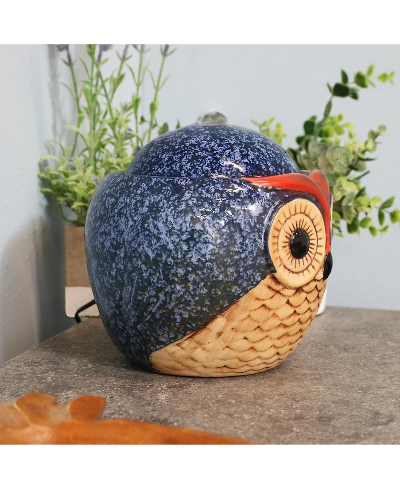 Indoor Home Office Decorative Smooth Glazed Ceramic Owl Tabletop Water Fountain Feature - 7"