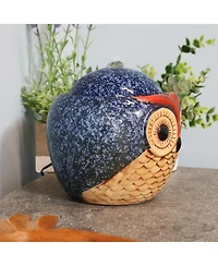 Indoor Home Office Decorative Smooth Glazed Ceramic Owl Tabletop Water Fountain Feature - 7"