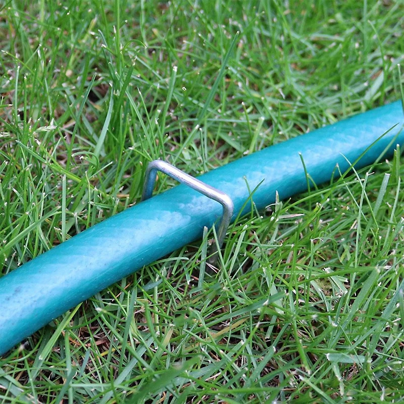 100 Pack Galvanized Garden Stakes - Landscape Staples - U Shaped Garden Staples - Landscape Yard Stakes for Gardening - 12 Inch