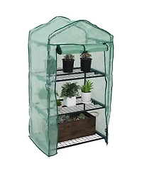 Outdoor Portable 3-Tier Mini Greenhouse with Roll-up Zippered Door and Steel Wire Shelves - Green