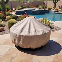 Round Outdoor Fire Pit Cover - Heavy-Duty 300D Polyester and Pvc with Drawstring Closure - Khaki