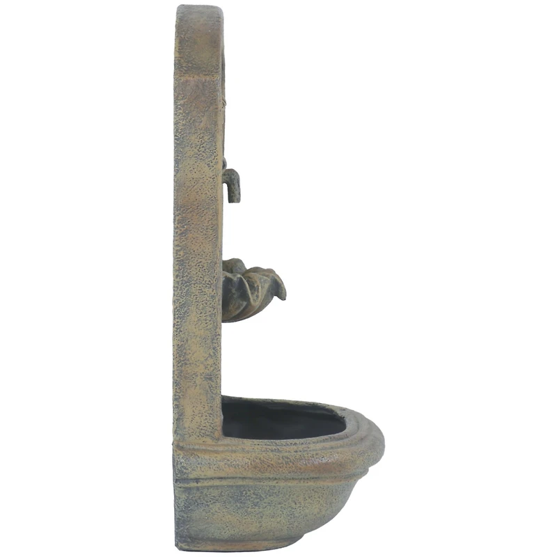 Seaside 27-Inch Polystone Wall-Mounted Solar Fountain - Submersible Pump - Florentine Stone Finish