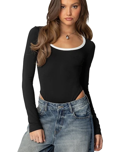 Edikted Womens Contrast Scoop Neck Bodysuit